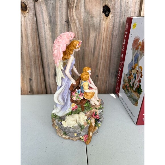 Treasures Musical Angel Figurine Puppy Kids on Bench - Picture 5 of 9